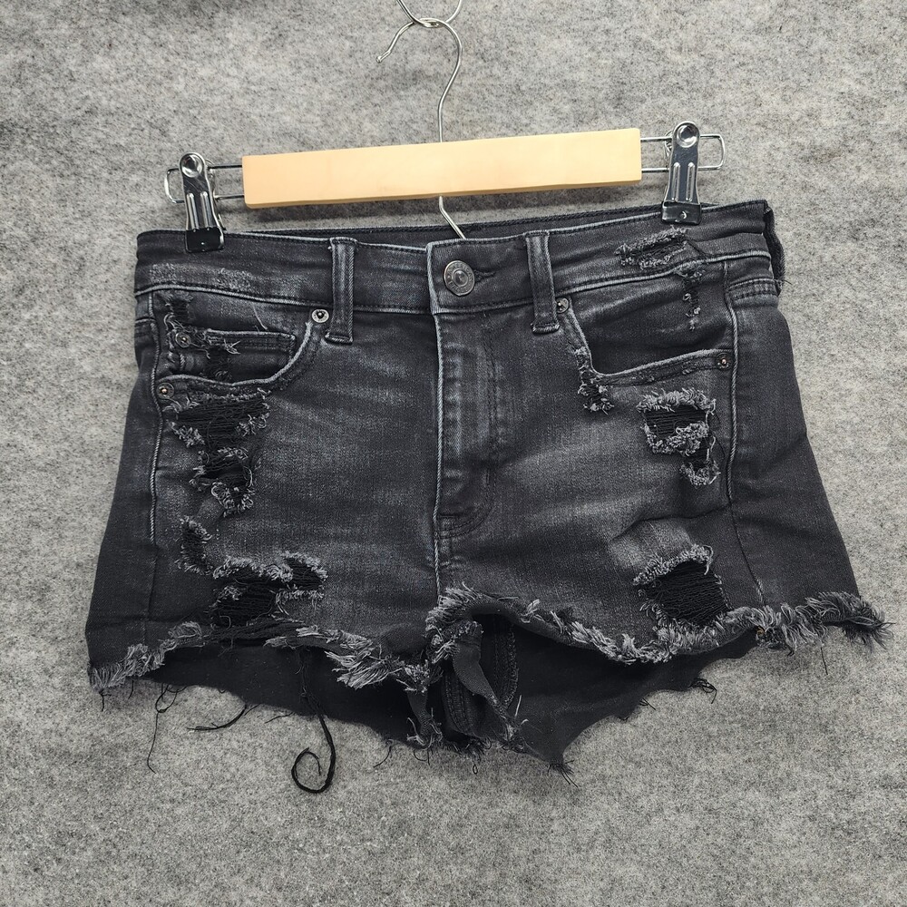 American Eagle Shorts Womens Size 4 Shortie Black Denim Mid Rise 29" Waist